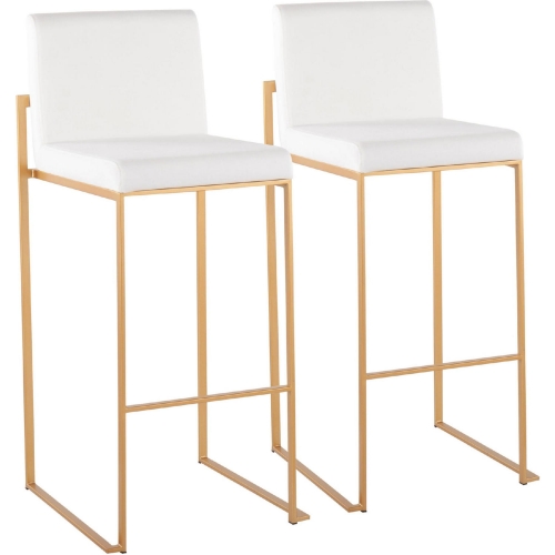 Fuji High Back 31" Bar Stool in White Velvet & Gold Metal (Set of 2)